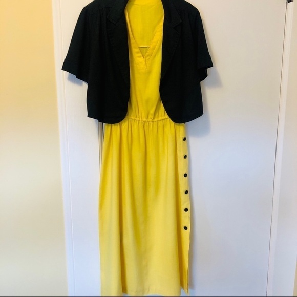 Vintage 70s Dress Yellow with Black Cropped Jacket and Skinny Belt size Medium - Picture 5 of 16